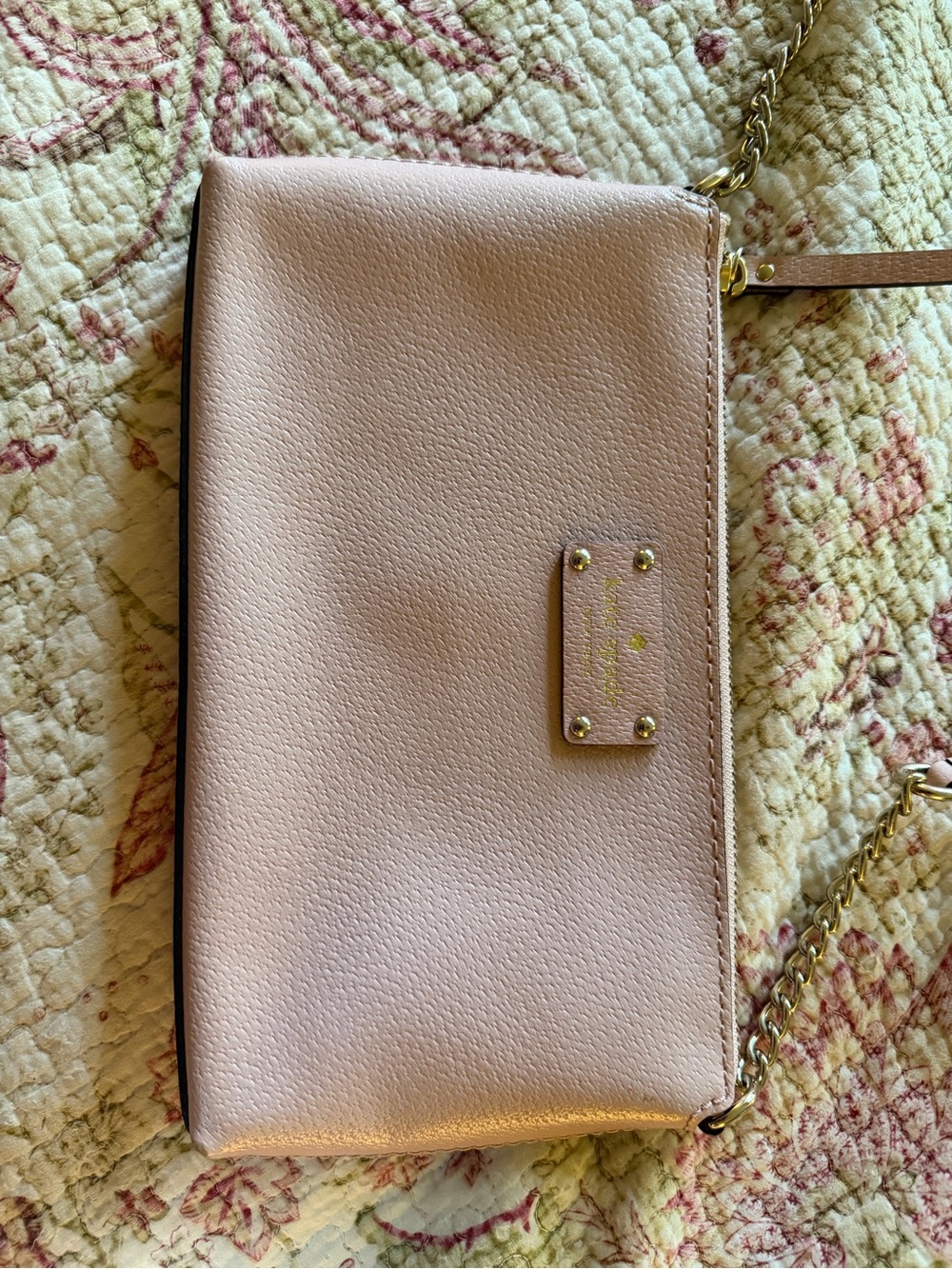 kate spade Pale Pink Pebbled Leather Chain Shoulder Bag